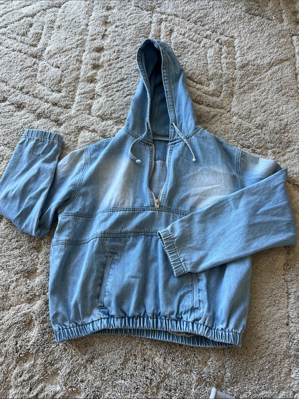Light Blue Denim Hooded Pullover